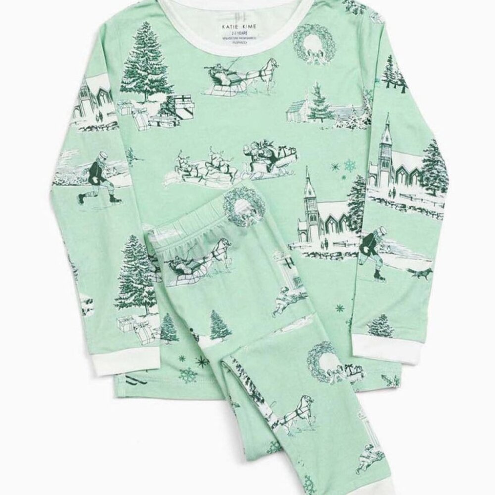 NWT Katie Kime Kids Green Holiday Toile Pajamas 6T
